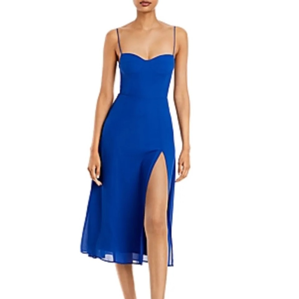 Aqua corset midi cobalt blue dress